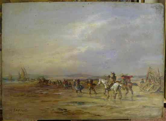 Appraisal: Hugh St Clair oil on board Travellers on the shore