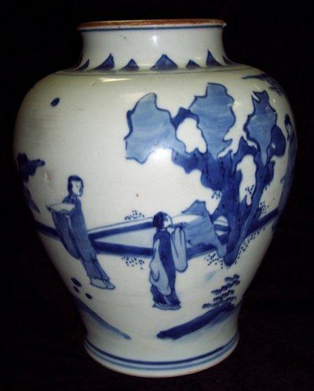 Appraisal: A Chinese blue and white jar transitional th Century painted