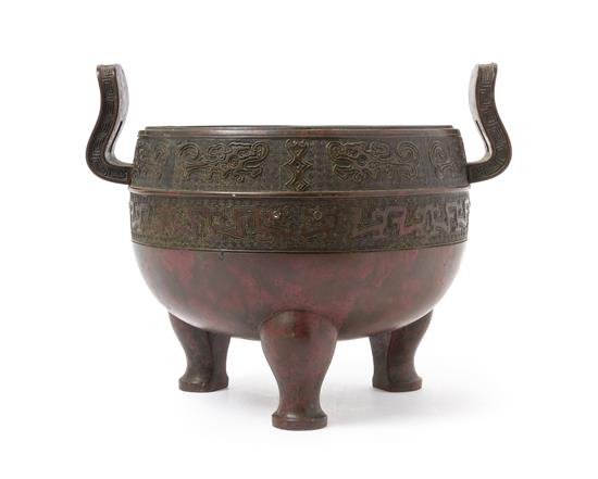 Appraisal: Sale Lot A Bronze Tripod Censer the compressed ovoid body