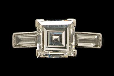 Appraisal: ct diamond platinum ring central square-cut diamond estimated weight cts