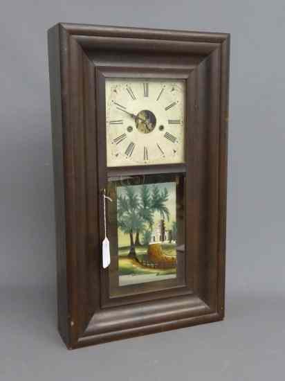 Appraisal: th c Empire mahogany ogee clock with weights '' Ht