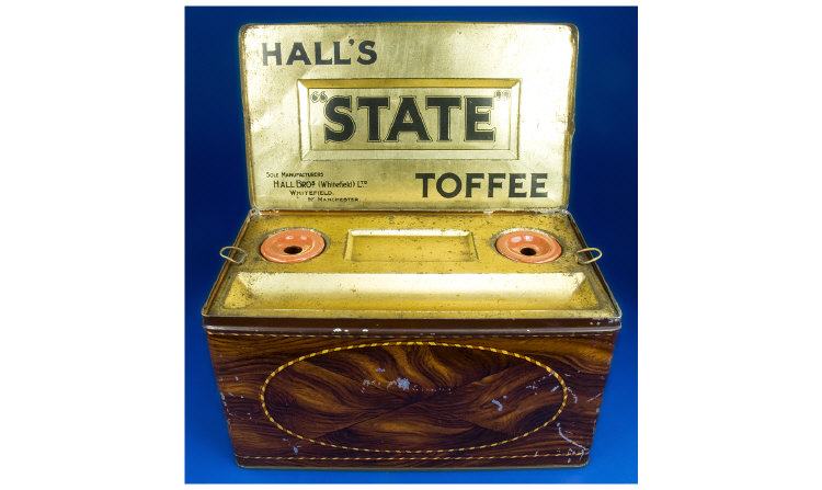 Appraisal: Halls State Toffee Advertising Tin With Double Inkwell And Pen