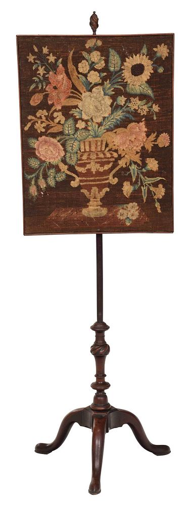 Appraisal: Chippendale Mahogany and Needlework Pole Screen probably British th century