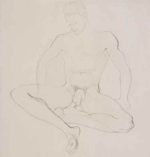 Appraisal: Dora Carrington - Seated male nude study pencil drawing a