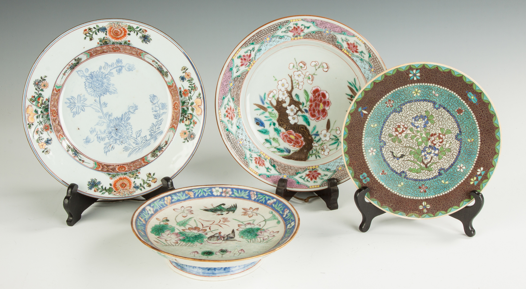 Appraisal: Two Chinese Plates One Compote and Japanese Plate Compote is