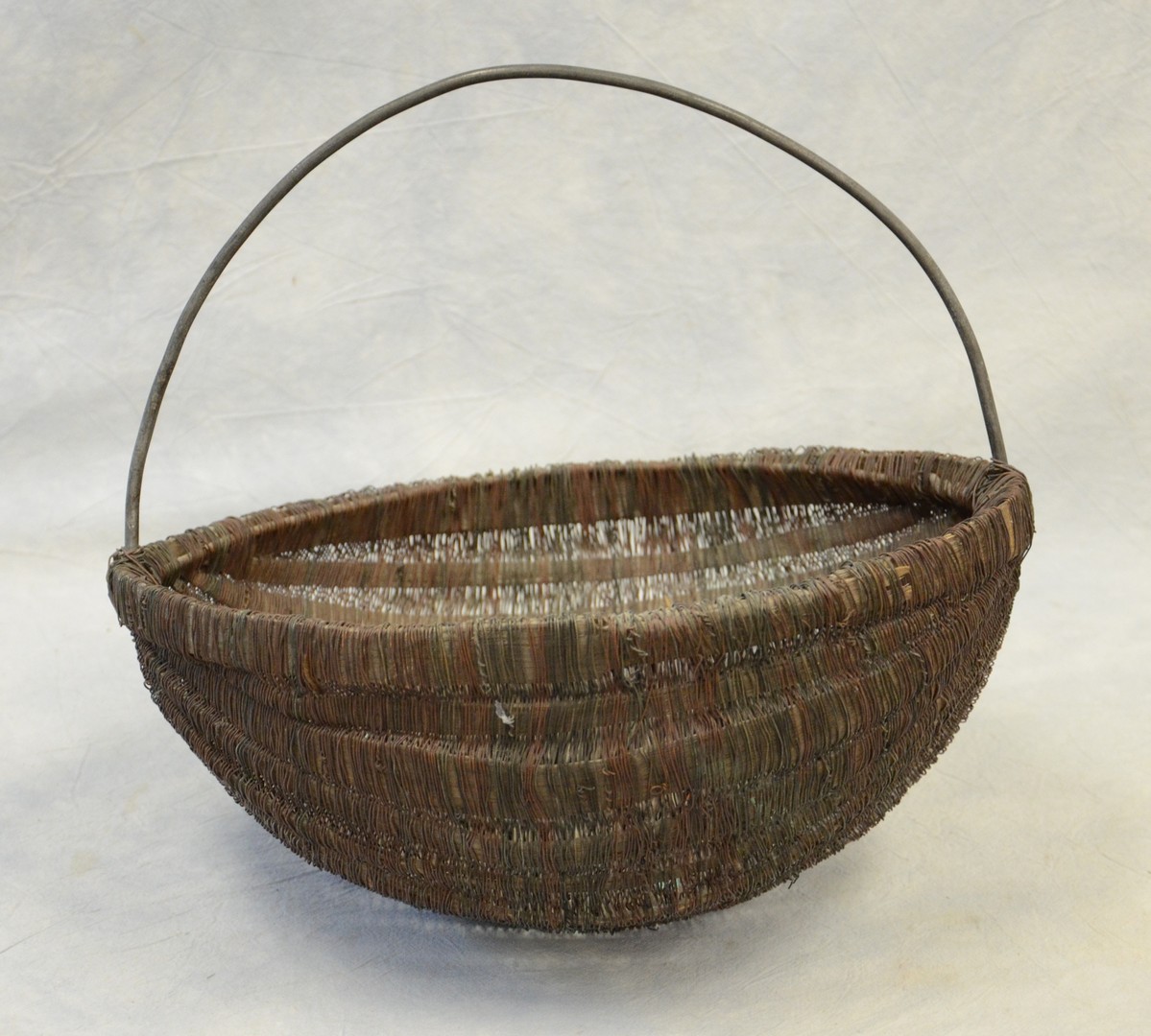 Appraisal: Folky oak splint copper wire basket wire handle wonderful patina