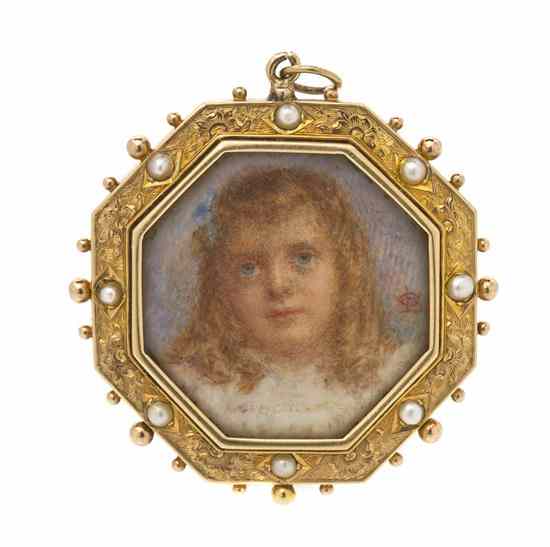 Appraisal: An Antique Karat Yellow Gold Seed Pearl and Portrait Miniature