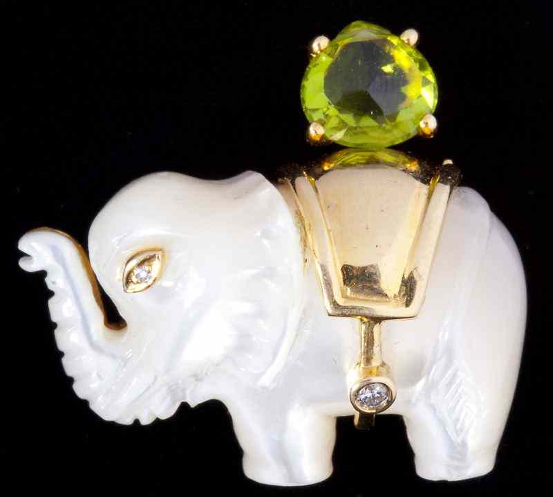 Appraisal: Diamond and Gem Set Elephant Pendant Broochdesigned as a mother