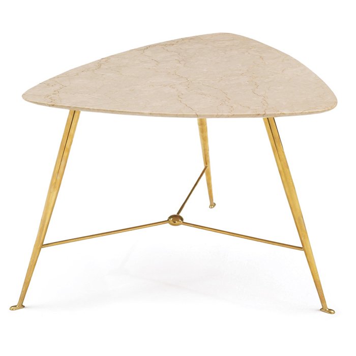 Appraisal: s Italian occasional table triangular travertine top with beveled edge