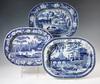 Appraisal: BLUE STAFFORDSHIRE PLATTERS - Including Fisherman in boat near bridge