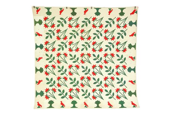 Appraisal: QUILT American mid th century cotton Red bird and tree