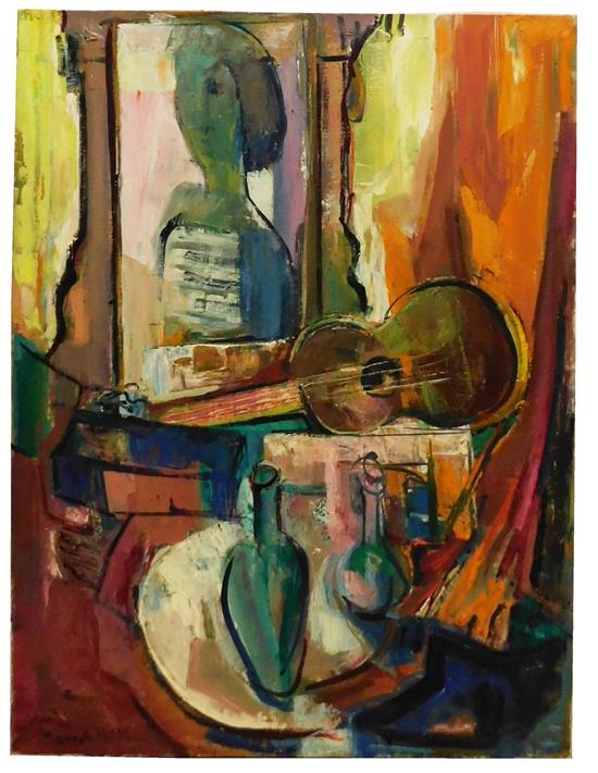 Appraisal: Marion Huse American - Still Life with Figure Guitar and