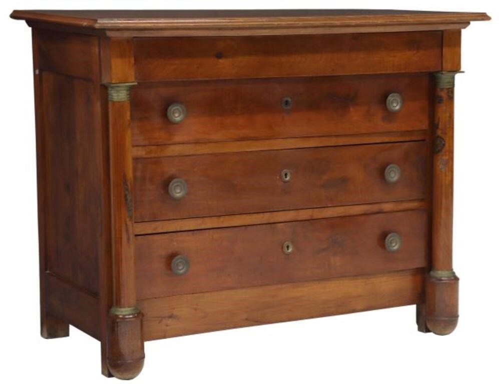 Appraisal: French Empire style commode late th c four drawers flanked