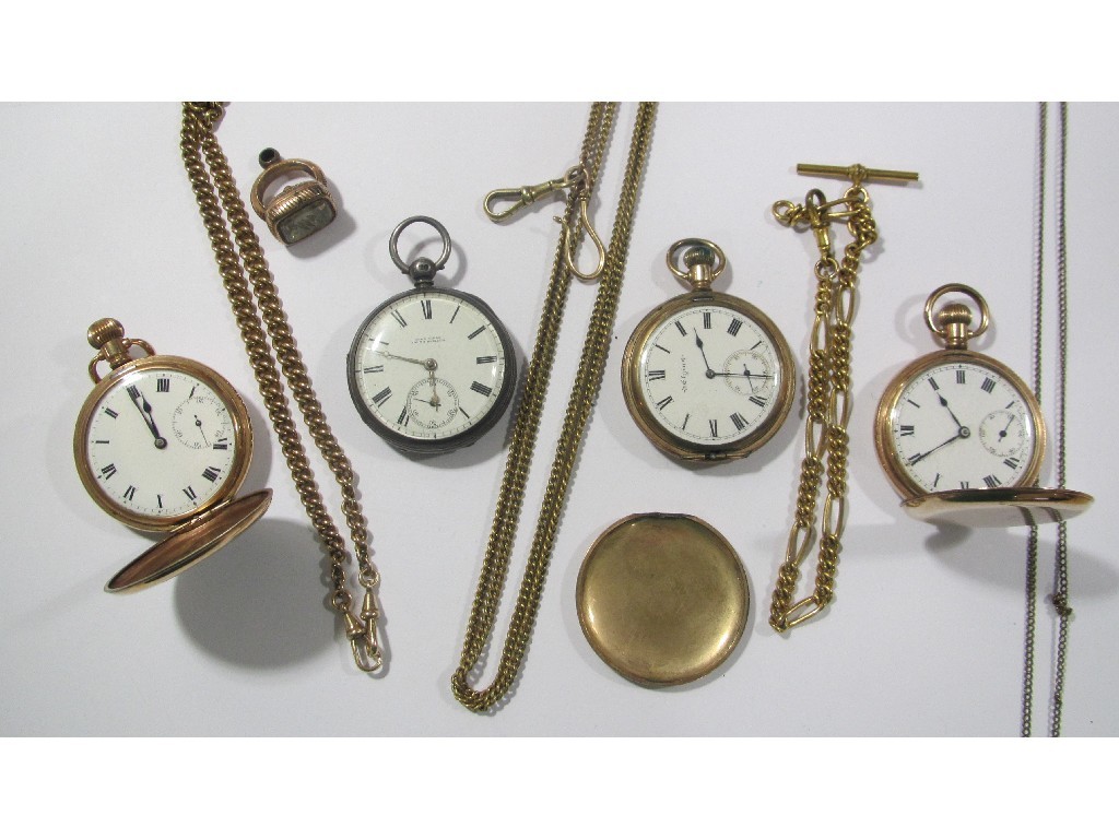 Appraisal: Lot comprising three rolled gold full hunter pocket watches silver