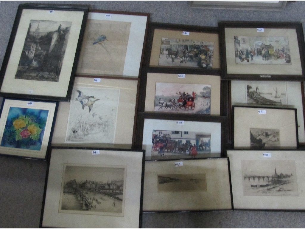 Appraisal: Lot comprising thirteen various prints engravings and etchings to include