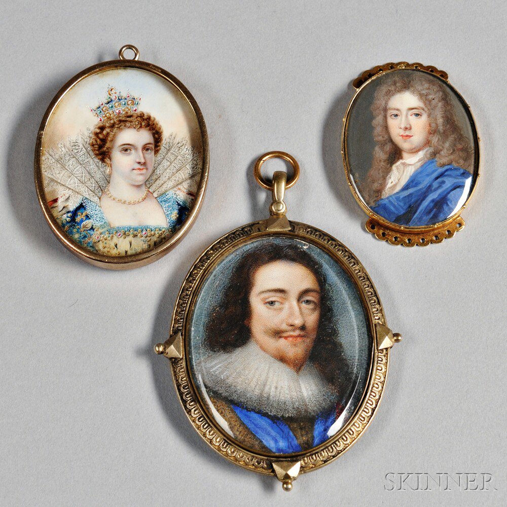 Appraisal: Three Portrait Miniatures of Aristocrats England and Continental mid- th