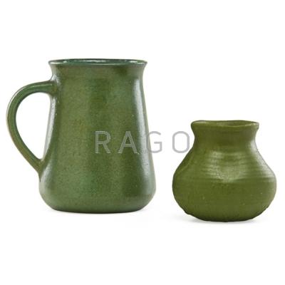 Appraisal: MERRIMAC Pitcher and vase green glaze Newburyport MA ca Both