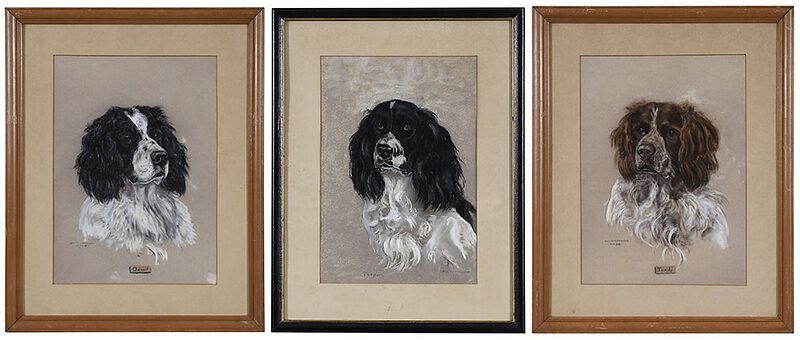 Appraisal: William McPherson American born Three Pastel Portraits of Spaniels Springer