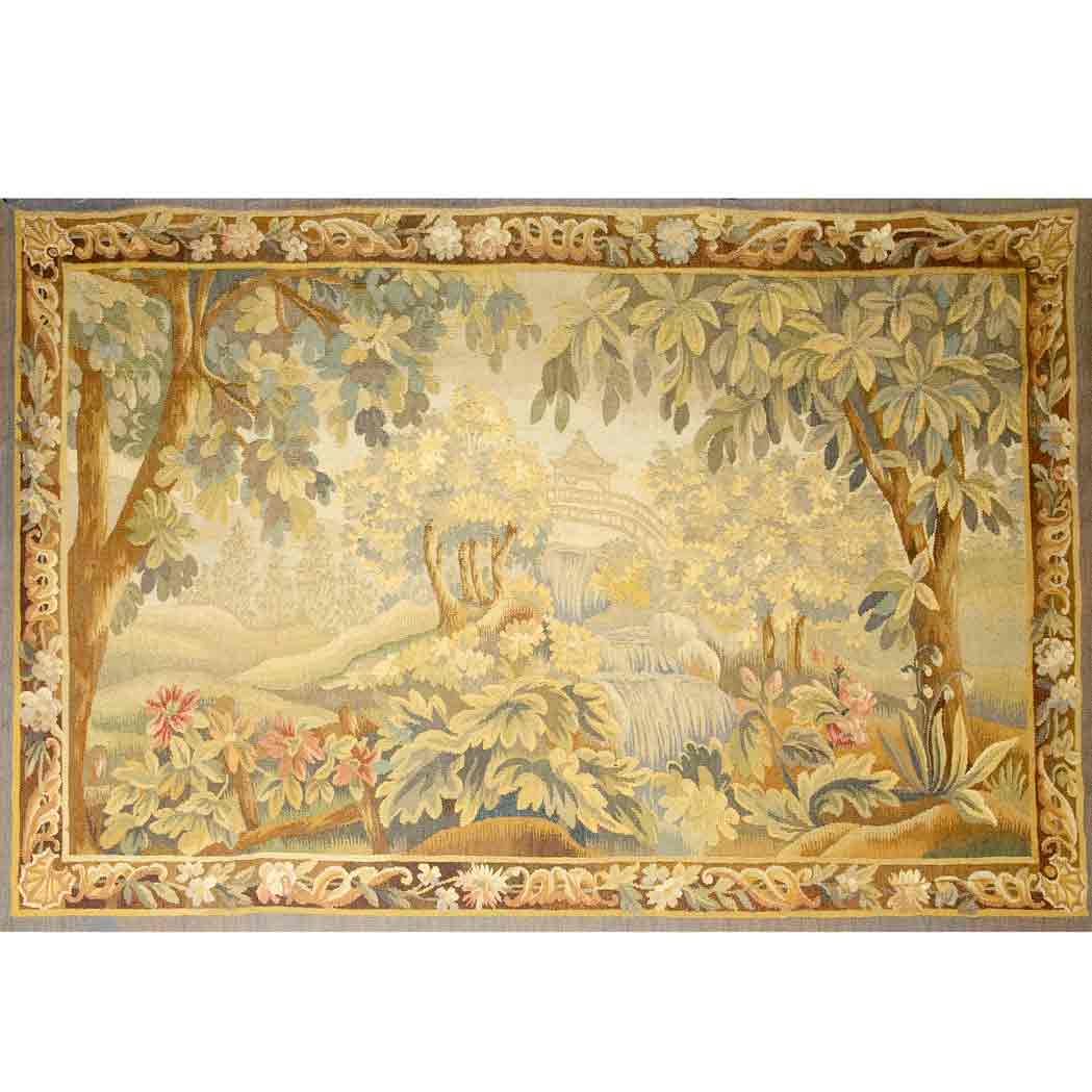 Appraisal: Aubusson Verdure Tapestry France th century Depicting a waterfall amongst