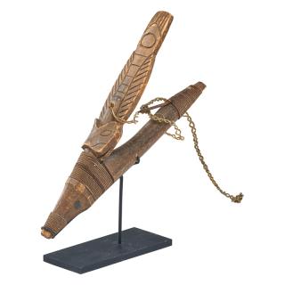 Appraisal: NORTHWEST COAST HALIBUT HOOK Figural carved and cord-wrapped with iron