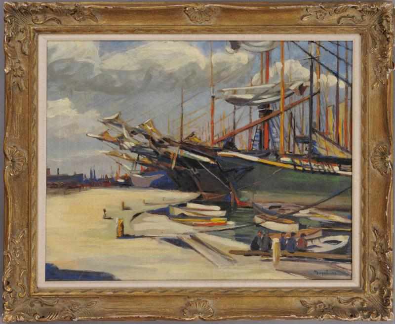 Appraisal: FRENCH SCHOOL BOATING SCENE Oil on canvas signed and dated