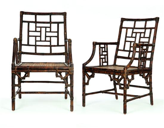 Appraisal: PAIR OF BAMBOO ARMCHAIRS China th century Old finish and