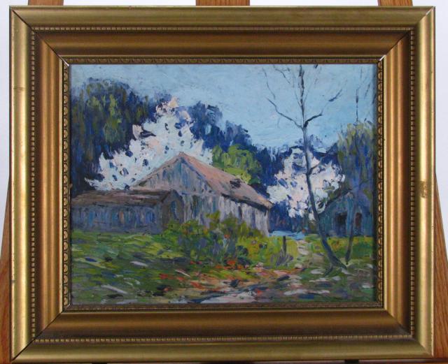 Appraisal: Unsigned x Oil on Board depicting Landscape with Barn two