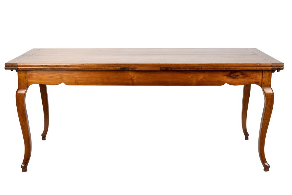 Appraisal: FRENCH PROVINCIAL-STYLE FRUITWOOD DINING TABLEthe extending plank top on cabriole