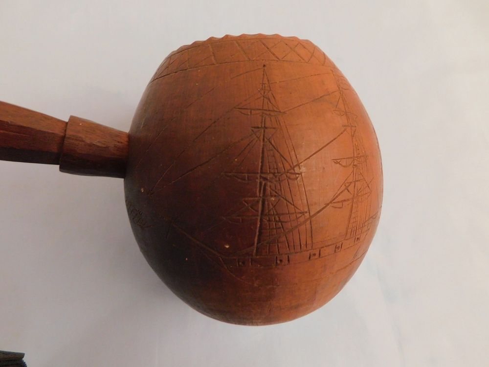 Appraisal: SAILOR DECORATED COCONUT DIPPER Rare sailor made coconut shell dipper