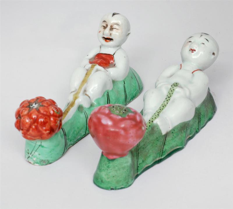 Appraisal: Pair of Chinese Porcelain Polychrome Wall Hooks x x in