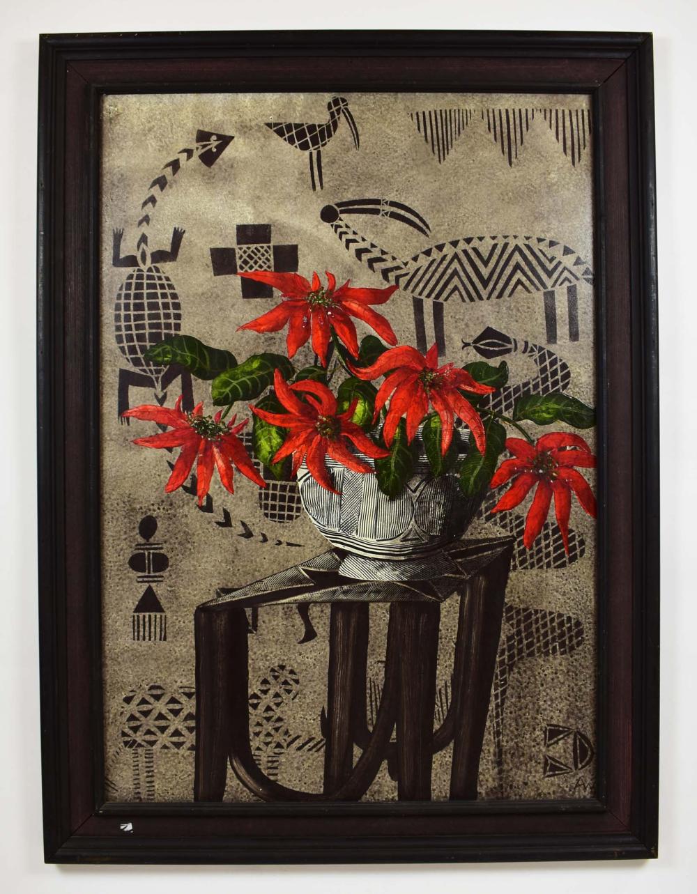 Appraisal: ALTHEA WILSON TH CENTURY PAINTINGStill Life of Poinsettias Birds on