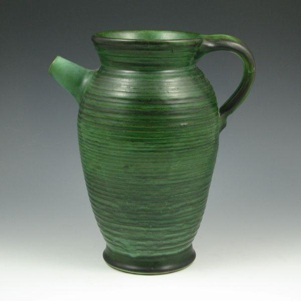 Appraisal: Weller Fleron-style pitcher finished in matte green Marked Weller Hand