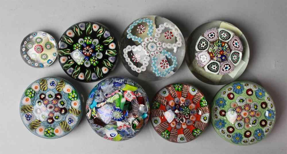 Appraisal: EIGHT GLASS PAPERWEIGHTS INCL CLICHY including Clichy twist and garland