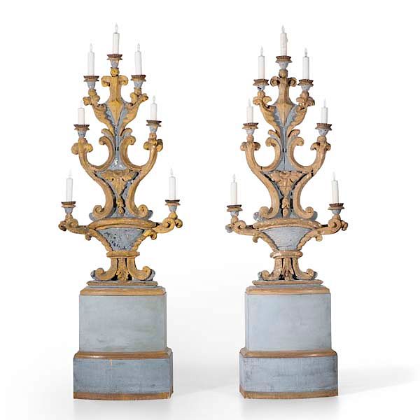 Appraisal: A pair of Italian Baroque painted torcheres A pair of