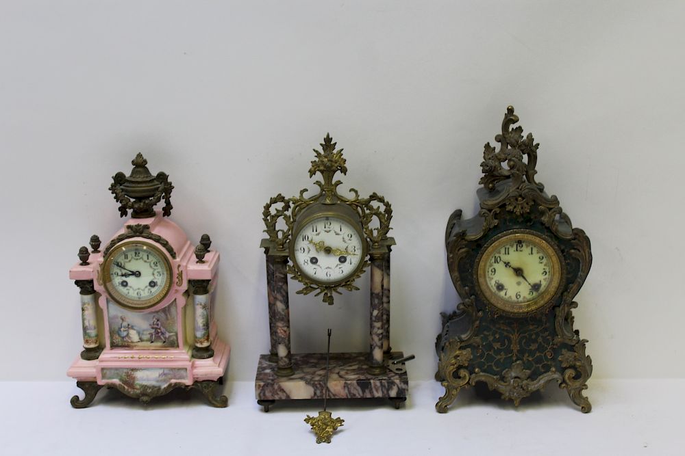 Appraisal: Lot of Antique Clocks To include a pink painted with