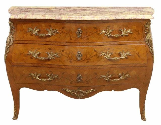 Appraisal: French Louis XV style marble-top bombe commode Maison Francois Daide