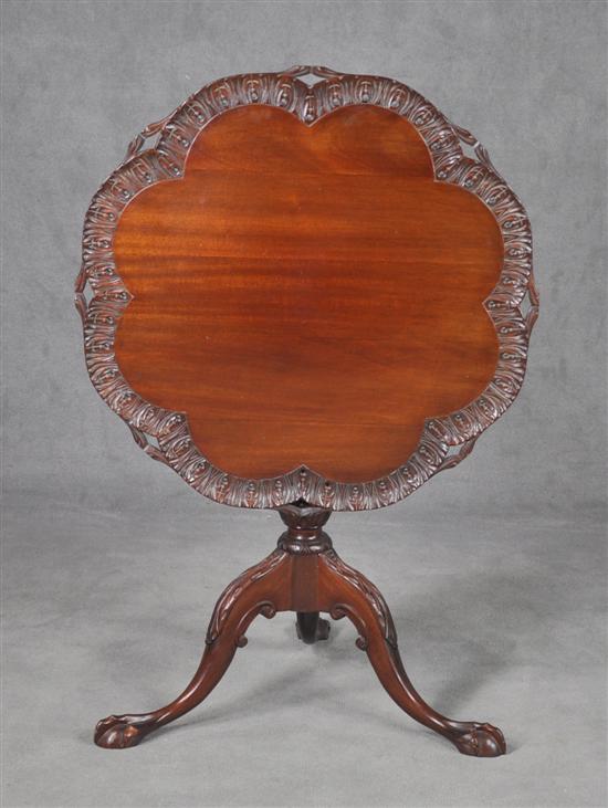 Appraisal: Colonial Revival Mahogany Tea Table Early th Century Carved scalloped