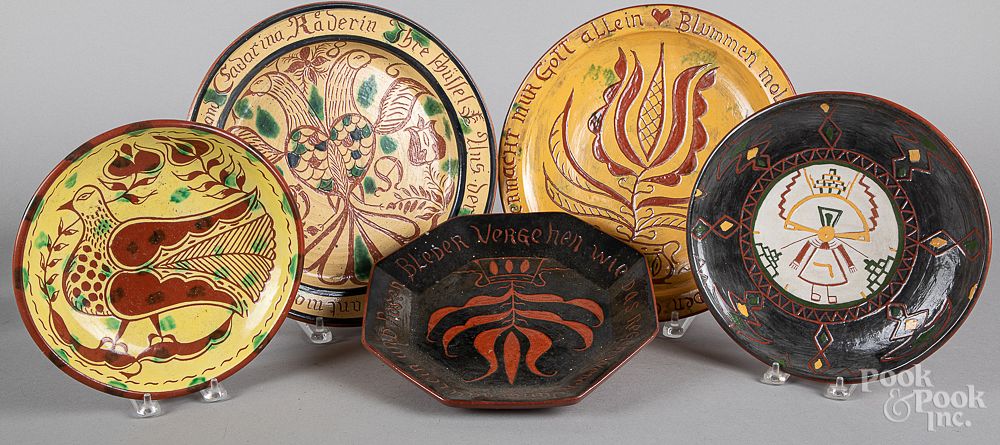 Appraisal: Four Seagreaves redware chargers Four Seagreaves redware chargers together with