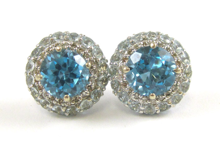 Appraisal: PAIR OF BLUE TOPAZ AND DIAMOND EARRINGS each k white