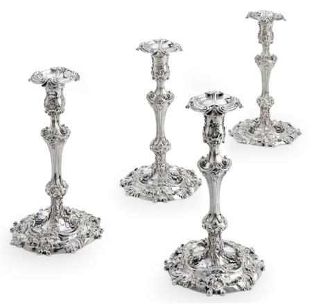 Appraisal: A set of four George III silver table candlesticks Paul