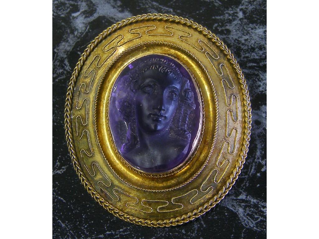 Appraisal: th century amethyst and gold oval cameo brooch the amethyst