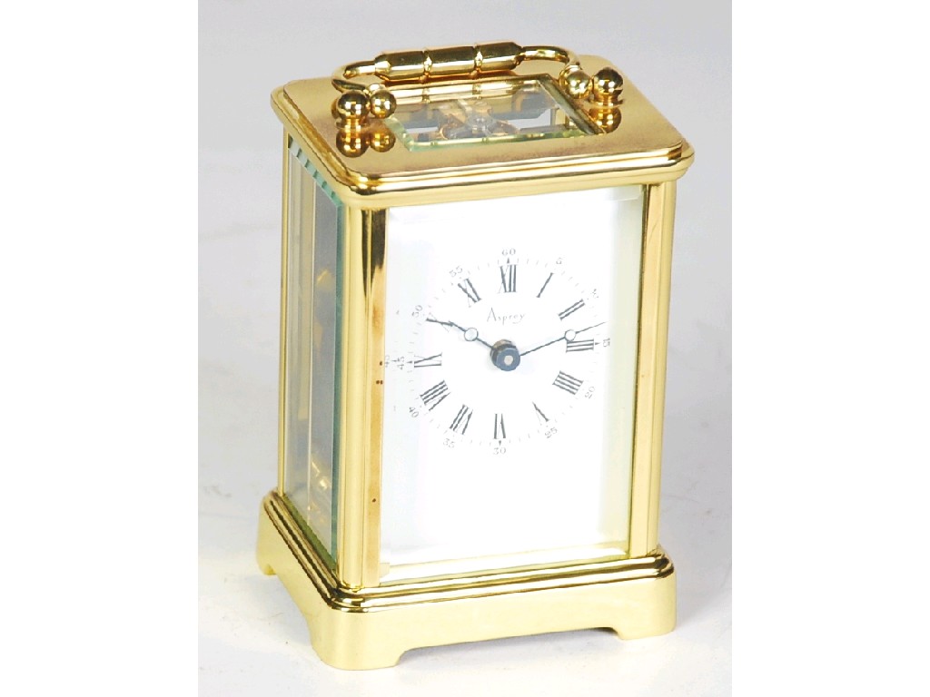 Appraisal: MODERN SEVEN JEWEL ENGLISH BRASS CARRIAGE CLOCK RETAILED BY ASPREY