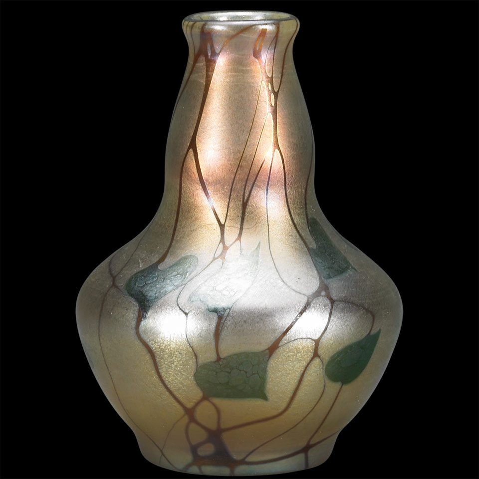 Appraisal: Tiffany Favrile Decorated Iridescent Glass Vase c engraved L C