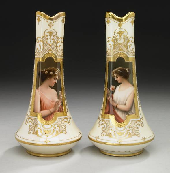 Appraisal: A pair of Dresden decorated porcelain vases A Lamm early