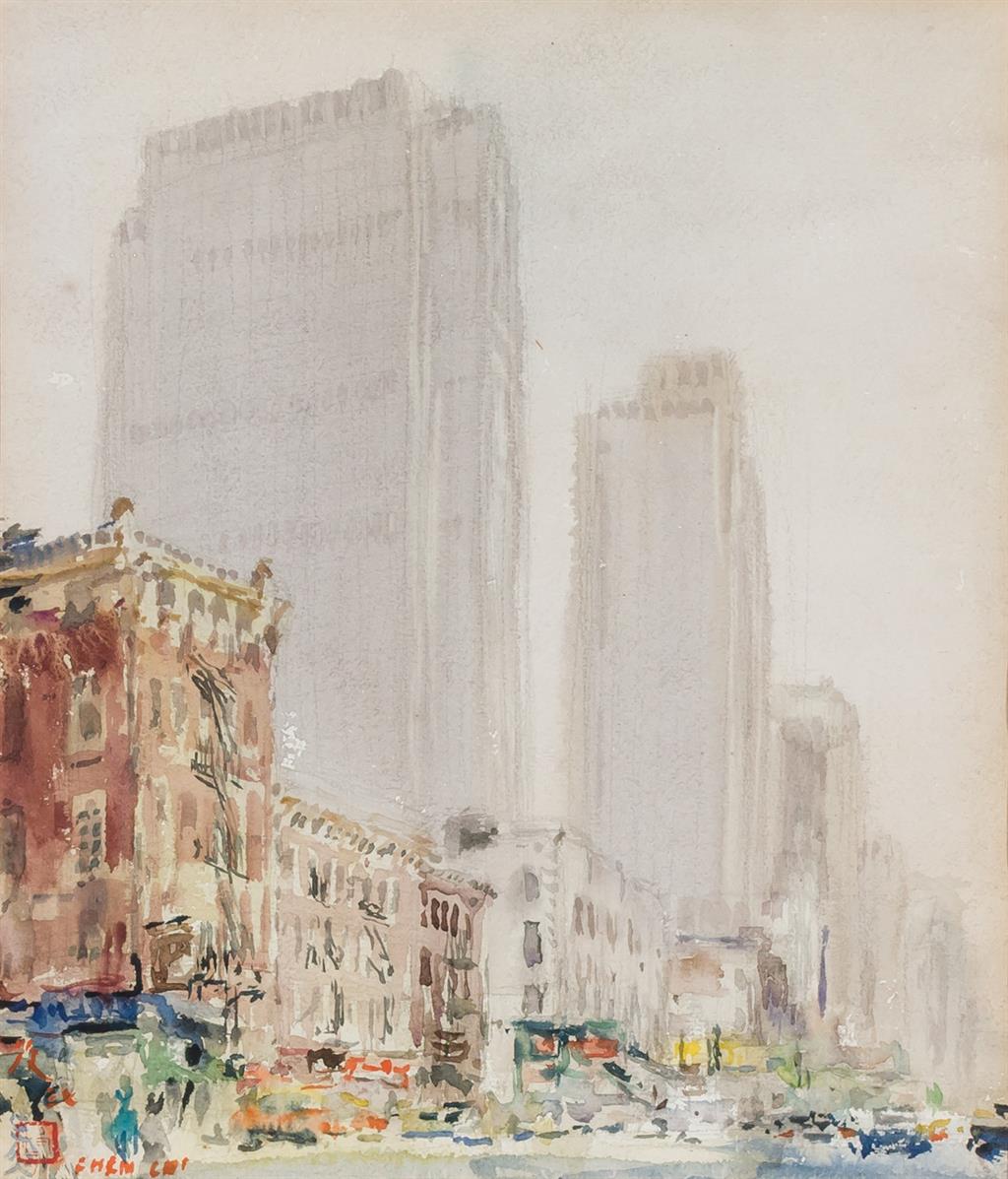 Appraisal: CHEN CHI American Chinese - New York Street Scene watercolor