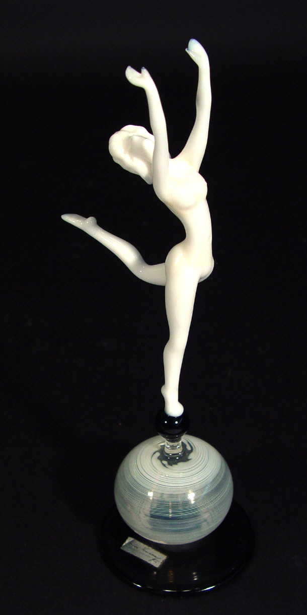 Appraisal: Art Deco white glass nude figurine with outstretched limbs resting