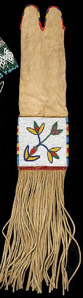 Appraisal: A Plains Cree beaded tobacco bag Showing distinct fully-beaded panels