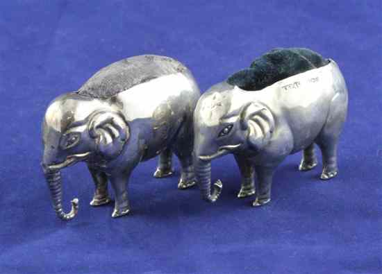 Appraisal: Two similar Edwardian novelty silver pin cushions modelled as elephants