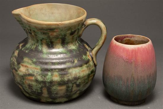 Appraisal: Fulper art pottery pitcher and vase circa Pitcher - green