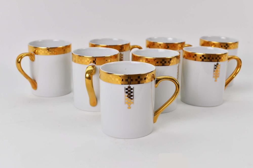 Appraisal: SET OF EIGHT PARCEL GILT PORCELAIN COFFEE CANSModern Tiffany Co